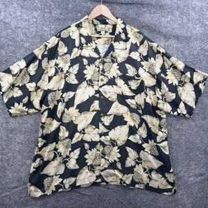 Tommy Bahama Shirt Mens XXL Gray Beige Floral Button Up 100% Silk Aloha Hawaiian